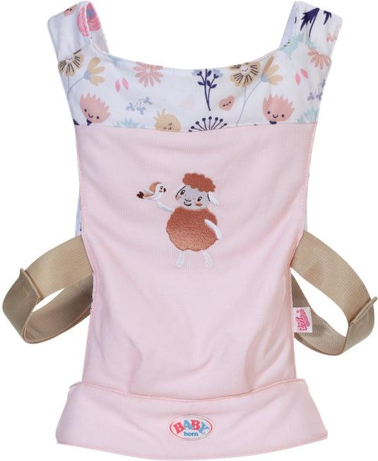 Baby born poppendraagzak roze bloemenprint verstelbare band 36-43cm.