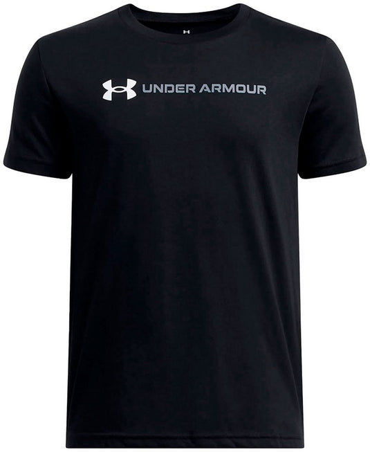 Under armour ua b logo wordmark ss unisex sportshirt - zwart - wit - grijs