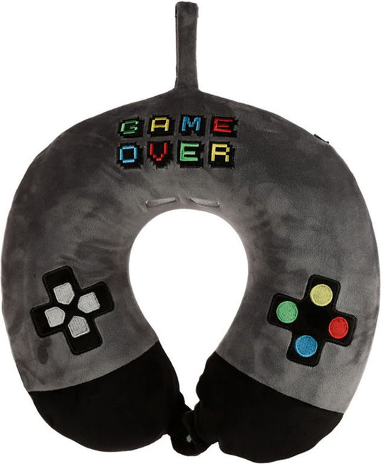 Merkloos sans marque nekkussen met ophanglus voor kinderen - game over - grijs - polyester - reiskussen voor onderweg