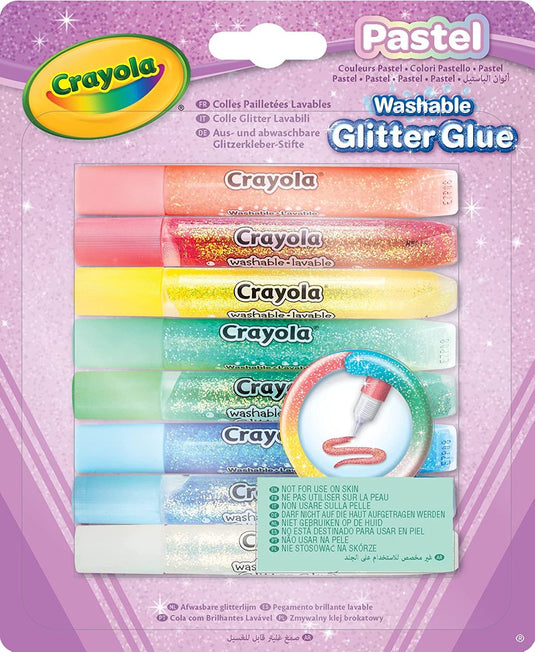 Crayola - pastel - hobbylijm - afwasbare glitterlijm pastelkleuren - 8 stuks - voor kinderen