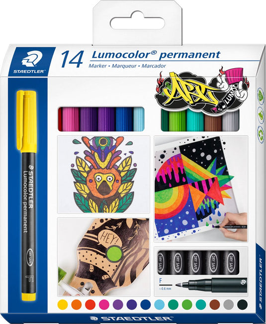 Staedtler lumocolor permanente pen f - set met 14 kleuren