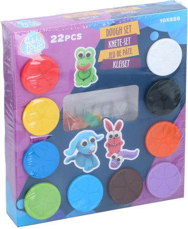 Merkloos sans marque eddy toys kleiset 22 delig - klei set met 10 potjes klei 55 gram en 12 vormpjes - klei voor kinderen - knutsel klei set