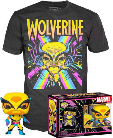 Marvel funko the xmen verzamelfiguur tshirt set -s- pop! tee box wolverine blacklight zwart