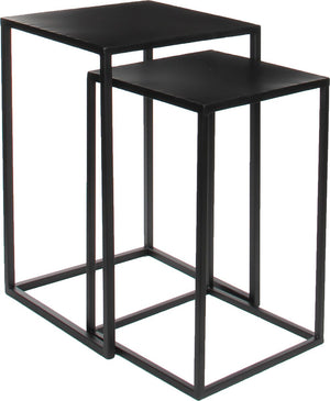 Mica decorations 2x bijzettafels plantenstandaards goa 35 x 35 x 55 cm - zwarte metalen plantenhouder plantentafel - woonaccessoires