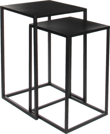 Mica decorations 2x bijzettafels plantenstandaards goa 35 x 35 x 55 cm - zwarte metalen plantenhouder plantentafel - woonaccessoires