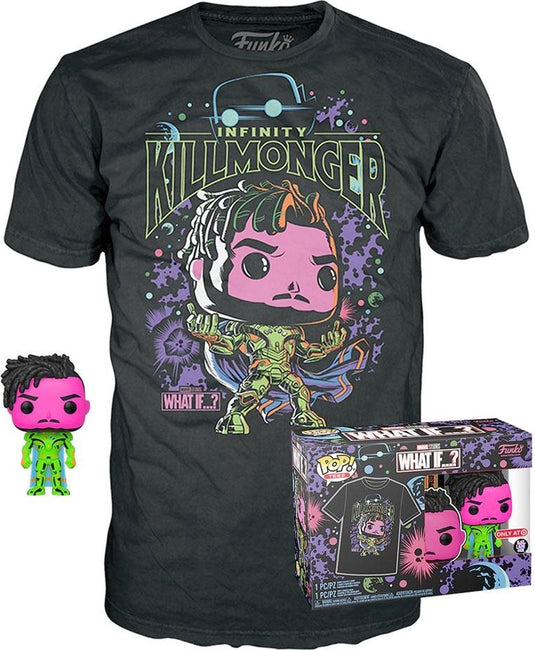 Funko what if...? verzamelfiguur tshirt set -m- marvel pop! tee box killmonger blacklight zwart
