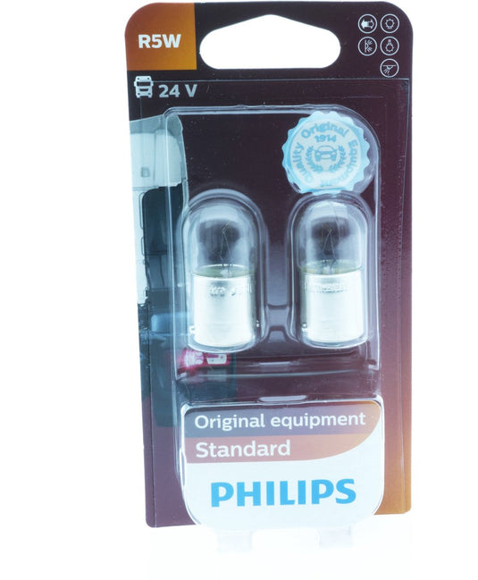 Philips r5w 5w lamp voor autoverlichting, 2 stuks, 24v goedgekeurd.