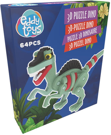 Eddy toys 3d puzzel dino 64-delig - puzzel dinosaurus 3d - bouwpuzzel 64 stuks - dinosaurus model om zelf te bouwen - speelgoed vanaf 3 jaar