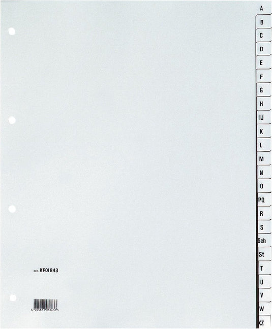 Q-connect alfabetische tabbladen, a4, pp, 24 tabs, grijs