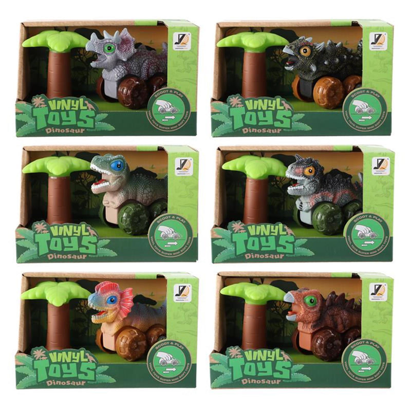 Cargue la imagen en el visor de la galería, Baby dino auto 12cm met palmboom met frictie wielen
