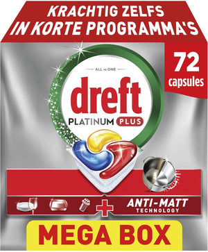 Dreft platinum plus vaatwastabletten citroen - anti-dofheidstechnologie - 72 stuks