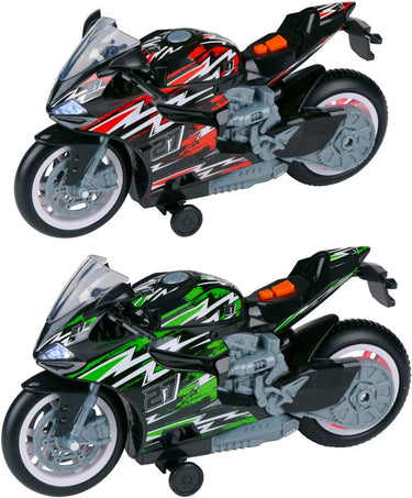 Eddy toys wheelie motor met licht en geluid – speelgoed motorfiets – stunt motor speelgoed voor kinderen - rood of groen - 1 willekeurige kleur