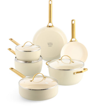 Greenpan padova cream keramische inductie pannenset 10-delig - pfas-vrij - inductie pannenset - inductie hapjespan - inductie koekenpan - ovenbestendig tot 200°c - vaatwasserbestendig - rvs handgrepen - met deksels - crème