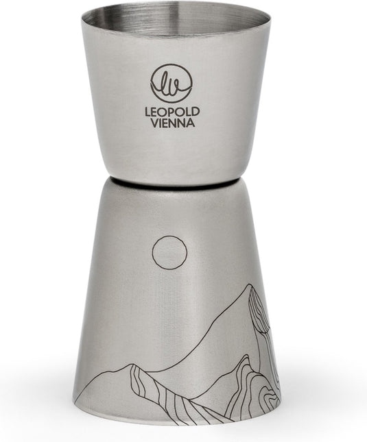 Leopold vienna - barmaatje 20 40ml rvs jigger - pipet met lasergravure mountains