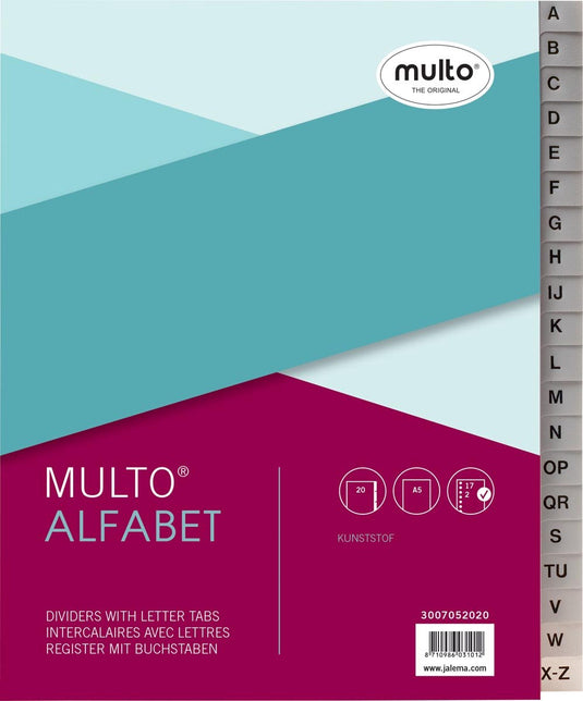Multo tabbladen a5 17-gaats alfabet pp grijs - 10 stuks