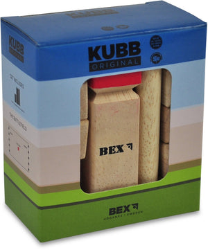 Bex kubb mini – zweeds vikingschaak – tafelmodel decoratief spel – massief rubberhout – koning met rode kroon – vanaf 8 jaar