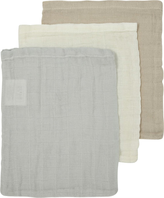 Meyco baby uni washandjes - 3-pack - hydrofiel - offwhite light grey sand - 20x17cm