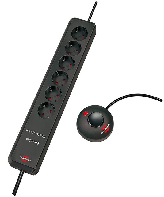 Brennenstuhl eco-line comfort switch stekkerdoos 6 voudig anthraciet 2m h05vv-f 3g1,5