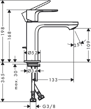 Hansgrohe rebris e - wastafelmengkraan - ééngreeps bediening - coolstart energiebesparend - zonder waste - 110mm maat - mat zwart