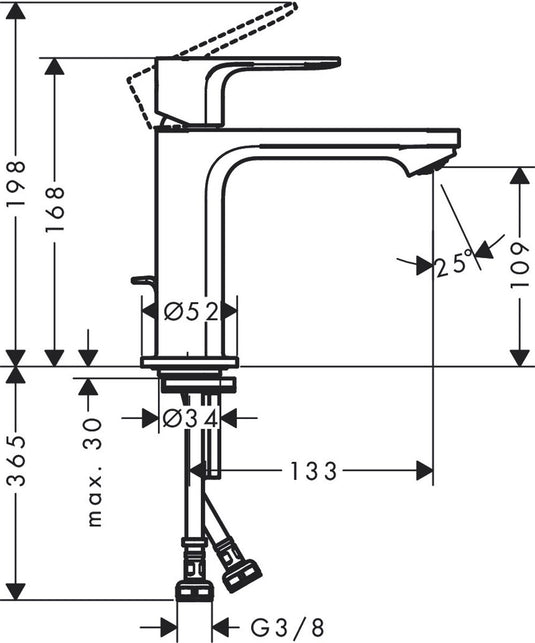 Hansgrohe rebris e - wastafelmengkraan - ééngreeps bediening - coolstart energiebesparend - zonder waste - 110mm maat - chroom