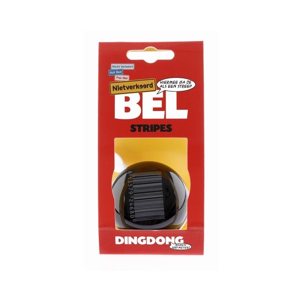 Load image into Gallery viewer, Nv ding dong bel 60mm stipes zwart met barcode kaart
