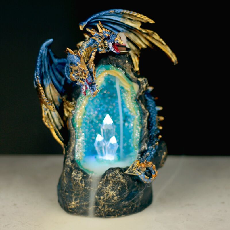 Load image into Gallery viewer, Draak met kristalgrot led backflow wierookhouder
