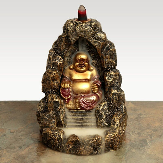 Chinese lachende boeddha backflow wierookhouder
