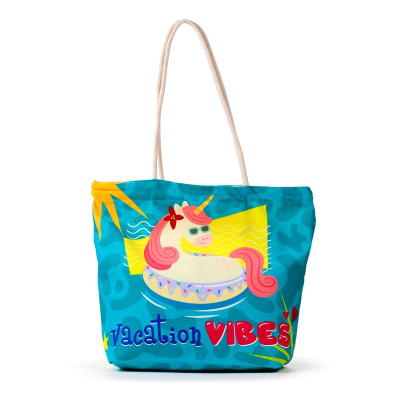 Load image into Gallery viewer, Vakantie vibes eenhoorn canvas strandtas
