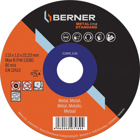 Cema berner slijpschijf metalline standard plat 115x1,0x22,23mm
