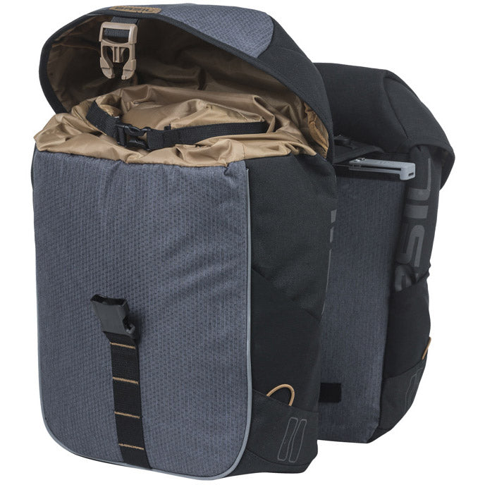 Load image into Gallery viewer, Basil dubbele fietstas miles mik 34 liter 13 x 26 x 35 cm - zwart grijs
