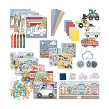 Little dutch jim xl knutseldoos inclusief stickers, tekenpapier, krijtjes, verf, foamklei, stempels, stickers enz. 24x30x6cm