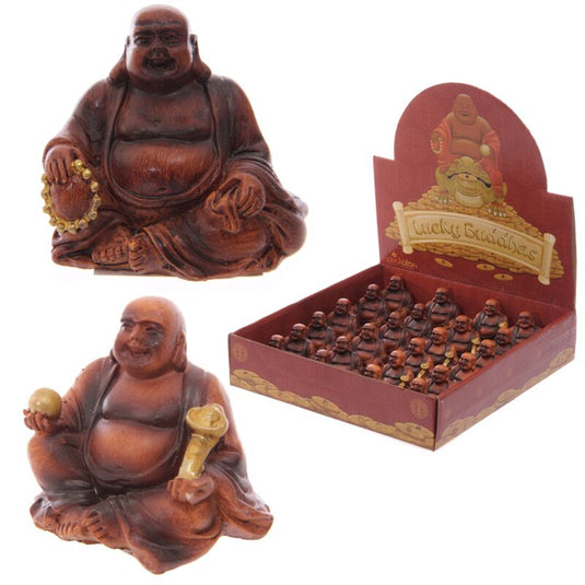 Mini hout-effect chinese lachende boeddha