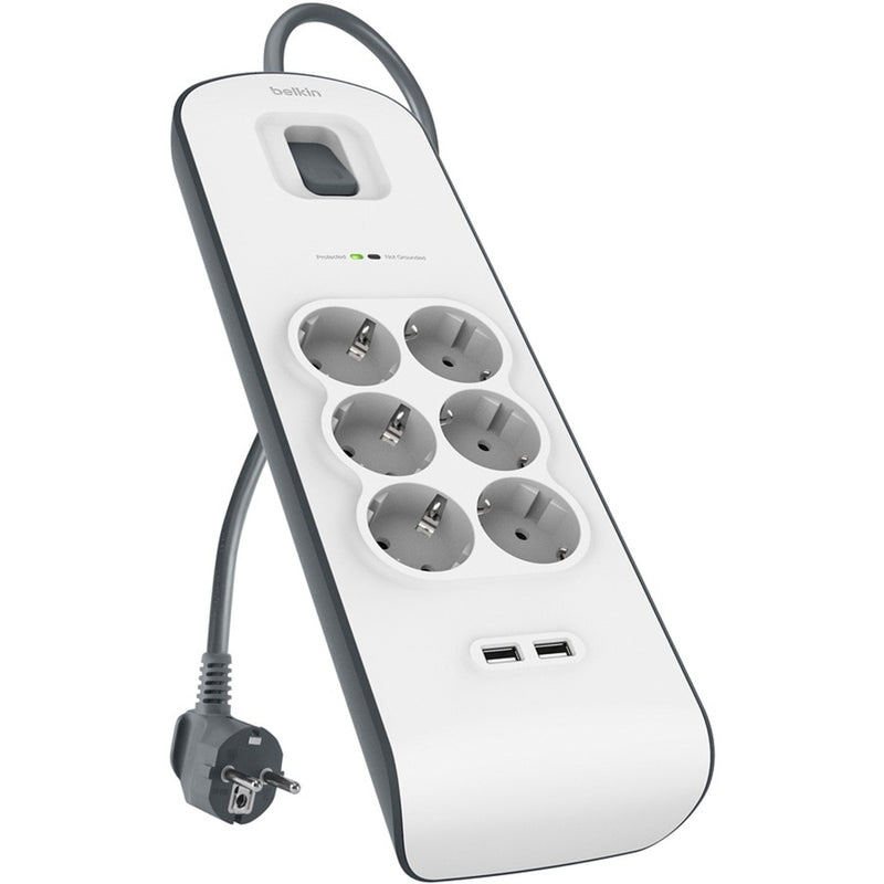 Load image into Gallery viewer, Belkin Spanningsbeveiliger met 6 stopcontacten en 2 USB-p
