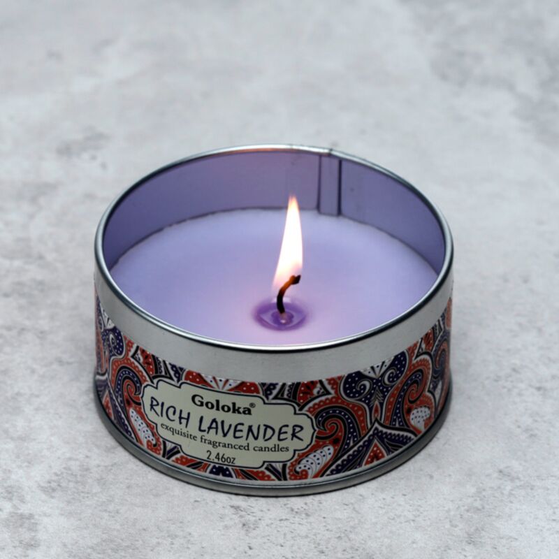 Load image into Gallery viewer, Goloka lavendel paraffine wax geurkaars in blik
