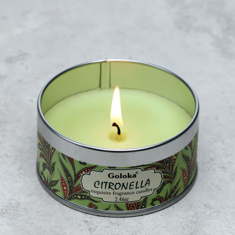 Load image into Gallery viewer, Goloka citronella paraffine wax geurkaars in blik
