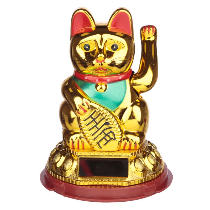 Load image into Gallery viewer, Goudkleurige maneki neko gelukskat solar poppetje
