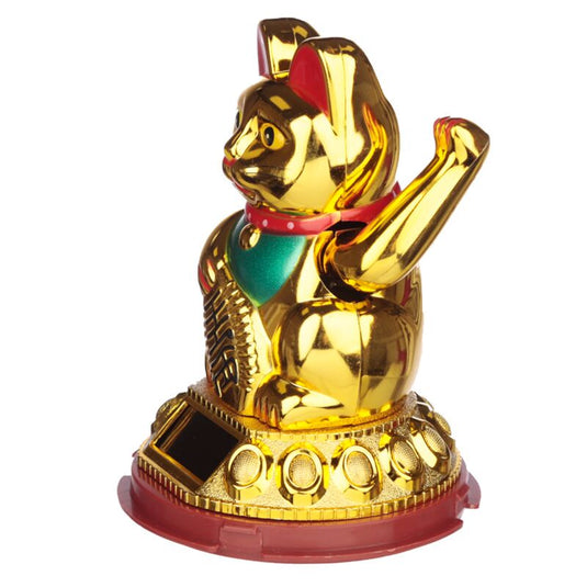Goudkleurige maneki neko gelukskat solar poppetje