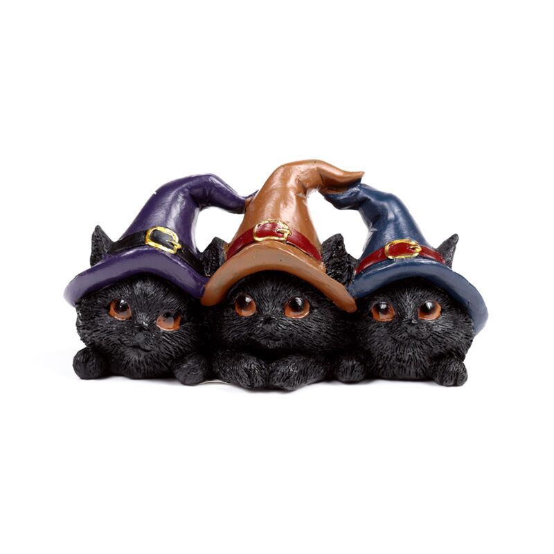 Load image into Gallery viewer, Heksen zwarte kat trio in heksenhoed
