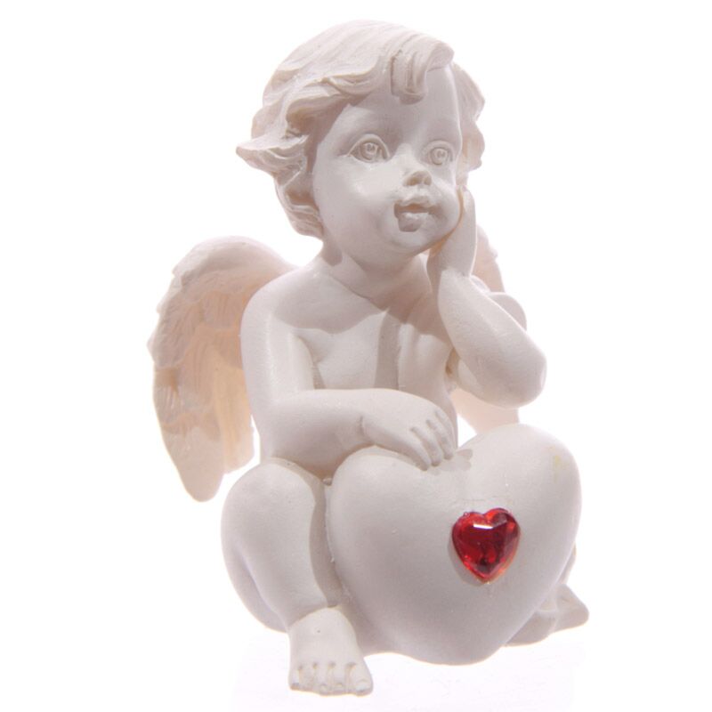 Load image into Gallery viewer, Witte cherubijn zittend met rood hart edelsteen
