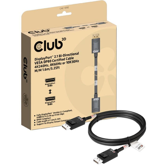 Club 3d displayport 2.1 bi-directional vesa dp80 certified kabel 4k 240 hz (1,6 meter)