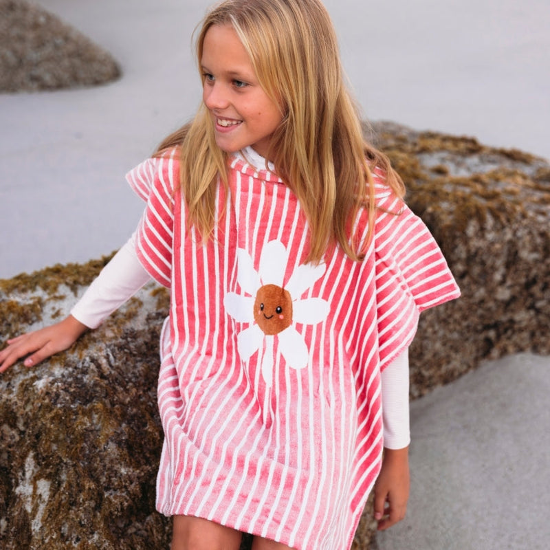 Load image into Gallery viewer, Daisy flower | rood witte katoenen strandponcho 65 x 65 cm

