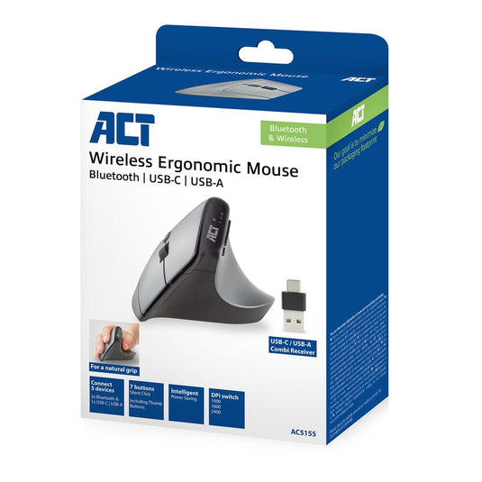 Act draadloze ergonomische muis met bluetooth en usb-c usb-a