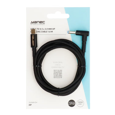 Yanec usb-c naar 4.5 x 3.0 mm hp laadkabel 1.8m