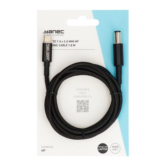 Yanec usb-c naar 7.4 x 5.0 mm hp laadkabel 1.8m