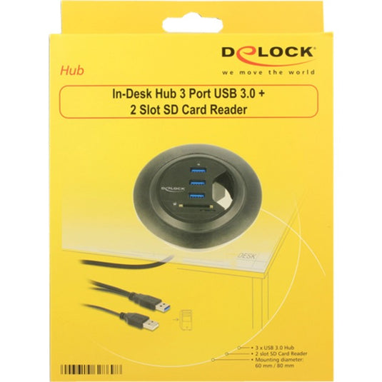 DeLOCK In-Desk Hub 3 Port USB 3.0 + 2 Slot SD Card Reader