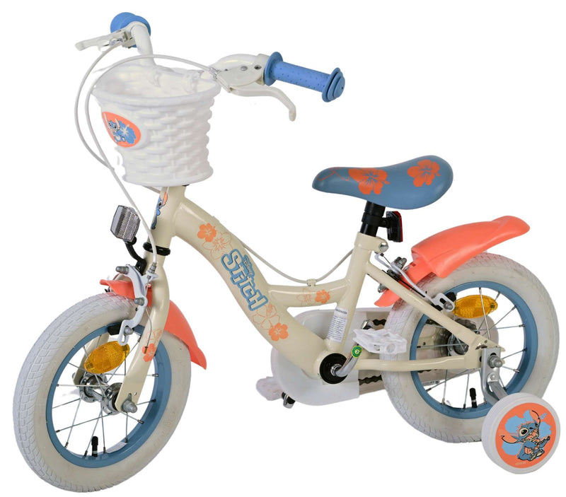 Load image into Gallery viewer, Stich disney stitch kinderfiets - meisjes - 12 inch - twee handremmen - crème koraal blauw
