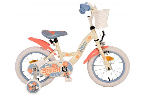 Disney Stitch Kinderfiets - Meisjes - 14 inch - Crème Koraal Blauw