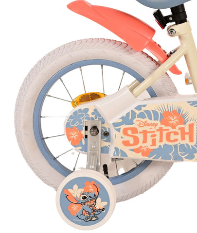 Disney Stitch Kinderfiets - Meisjes - 14 inch - Crème Koraal Blauw