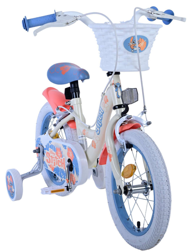Load image into Gallery viewer, Stitch disney kinderfiets - meisjes - 14 inch - crème koraal blauw - twee handremmen
