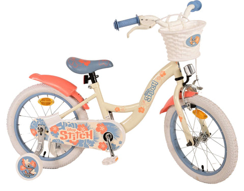 Disney Stitch Kinderfiets - Meisjes - 16 inch - Crème Koraal Blauw